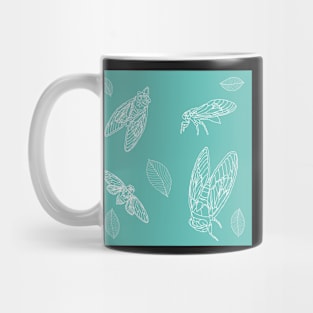 White and Blue Cicada Leaves Pattern Mug